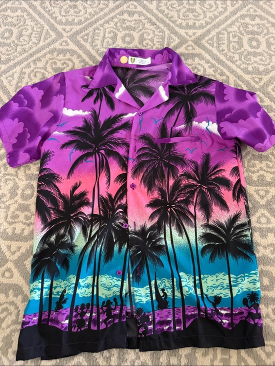 vho Other - Men's Tropical Palm Print Short Sleeve Shirt in Purple